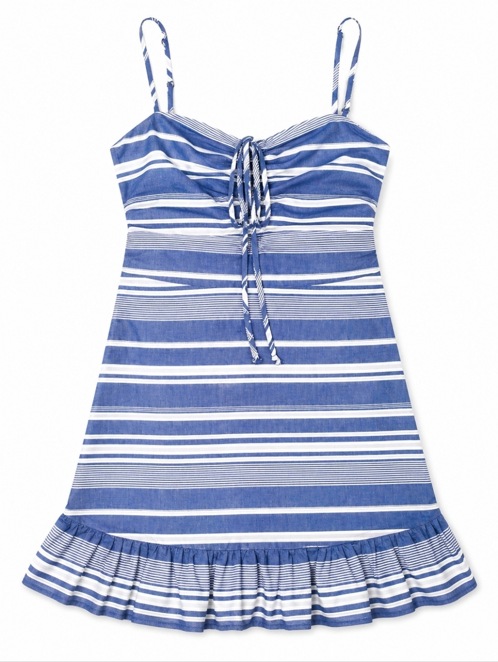 Copper Key Blue White Striped Sundress Womens Small Tie Front Smocked Mini Dress
